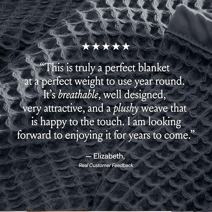 BOLL & BRANCH Waffle Bed Blanket - Full/Queen, Pewter - Luxury 100% Organic Cotton - Soft, Lightweight and Breathable - Textured Waffle Weave Design