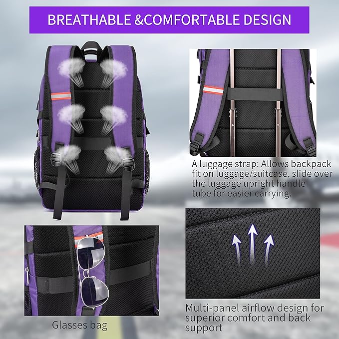 Travel Laptop Backpack,17.3 Inch Large Capacity College School Bookbags,RFID Anti Theft Pocket,Durable Water Resistant Backpacks Computer bagpack for Women Girls Teenagers Casual Daypack,Purple