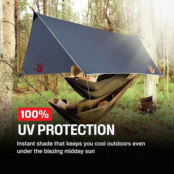 Rain Fly12x10 Lightweight Survival Camping Tarp; 100% Waterproof; Makes a Great Backpacking Tarp or Hammock Shelter; Comes in Multiple Colors, Survival Bracelet Included; Grey