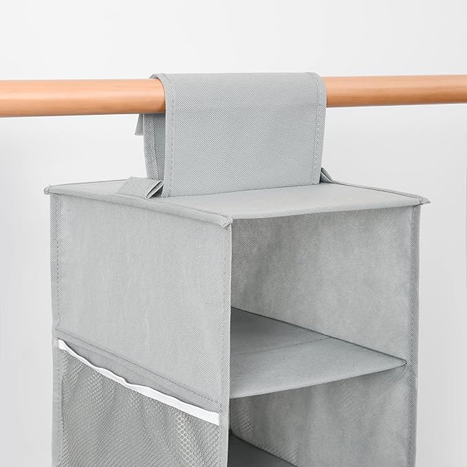 Hanging Shoe Organizer for Closet with Side Mesh Pockets，Hat Racks for Baseball Caps，Shoe and Hat Holder & Storage，8-Shelf，Gray，2 Pack
