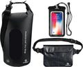 Freegrace Waterproof Dry Bags Set of 3 Dry Bag with 2 Zip Lock Seals & Detachable Shoulder Strap, Waist Pouch & Phone Case - Can Be Submerged Into Water - for Swimming (Black(Window), 10L)
