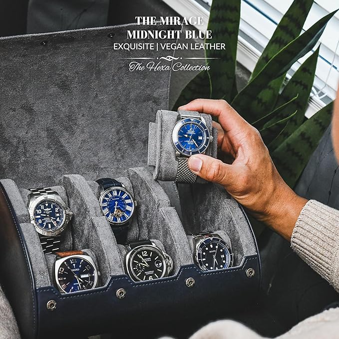 Watch Roll Case for Travel 6 slot Watches Organizer - Midnight Blue