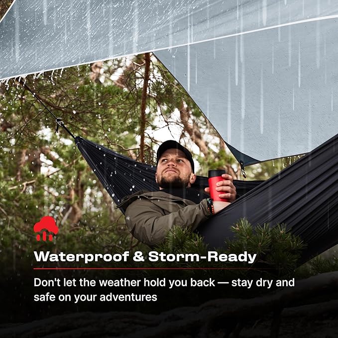 Rain Fly12x10 Lightweight Survival Camping Tarp; 100% Waterproof; Makes a Great Backpacking Tarp or Hammock Shelter; Comes in Multiple Colors, Survival Bracelet Included; Grey