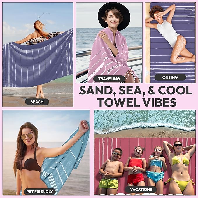 Oversized Sand Resistant Prewashed Turkish Cotton Quick Drying, Compact, Lightweight Beach, Bath, Pool, Gym, Yoga Towel - 40x71 inch