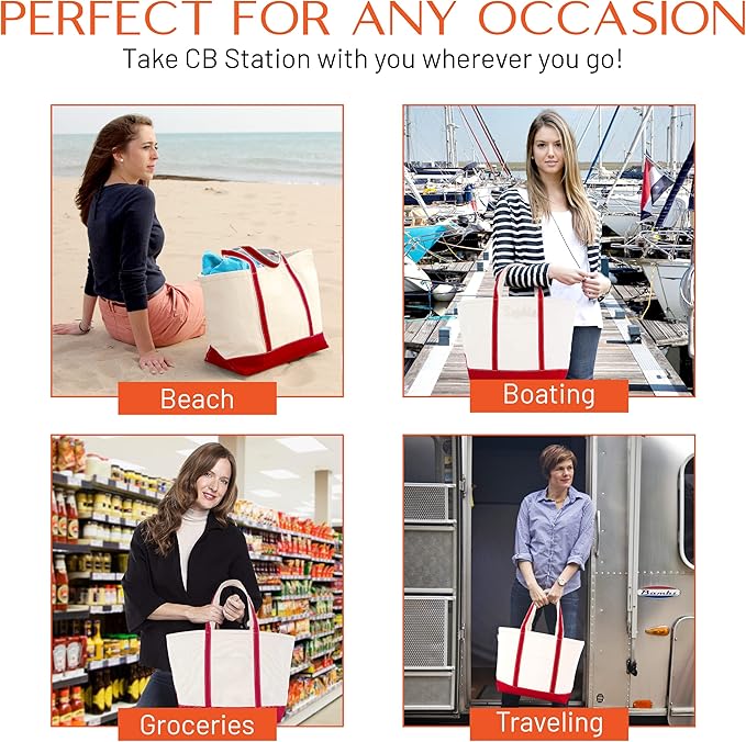 CB STATION Medium Classic Canvas Tote Bag for Women, Top Zipper Closure, Outer Pocket, Daily Essentials, Groceries, Traveling