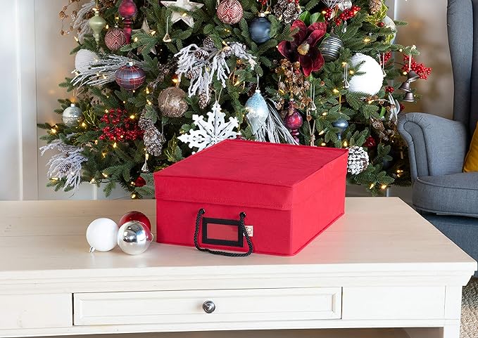 Santa's Bags [Christmas Ornament Storage Box with Dividers] - (Holds 48 Ornaments up to 3 Inches in Diameter) | Acid-Free Removable Trays with Separators | 2 Removable Trays