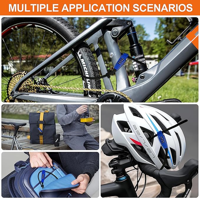 OKG 4-Digit Combination Zip Tie Lock - Anti-Scratch Stainless Steel Cable Bike Lock with Resettable Code, Secure Helmets, Skis, Prams, Luggage, Cabinet, French Doors, and More (Blue)