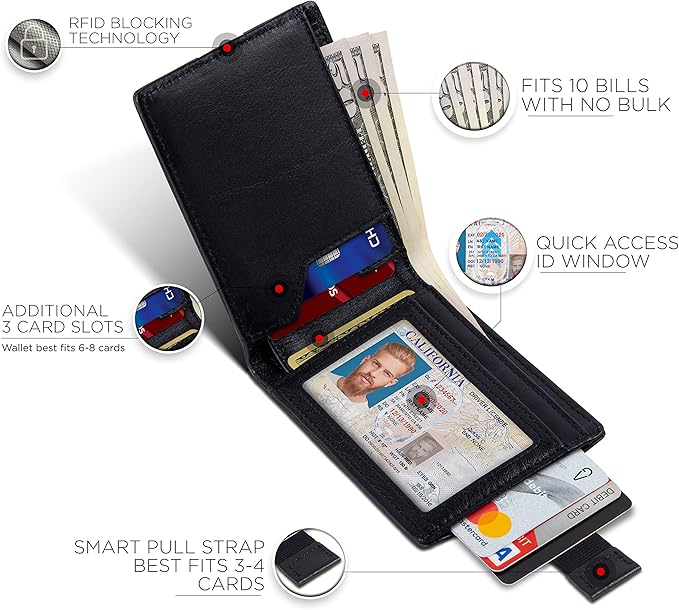 SERMAN BRANDS RFID Blocking Slim Bifold Genuine Leather Thin Minimalist Front Pocket Wallets for Men Billfold Wallet Men Gift