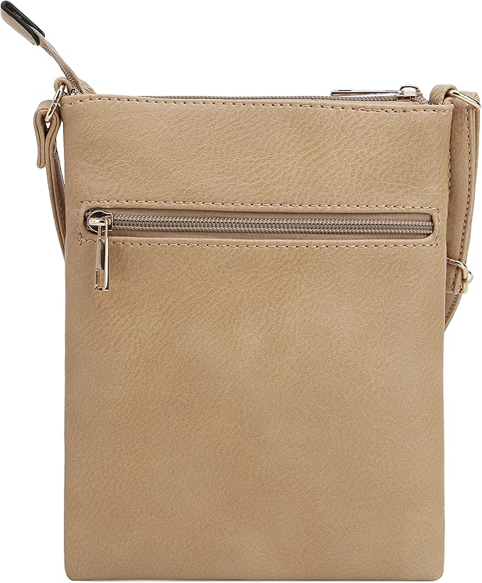 DELUXITY | Crossbody Purse Bag | Functional Multi Pocket Double Zipper Purse | Adjustable Strap | Medium Size Purse | Camel