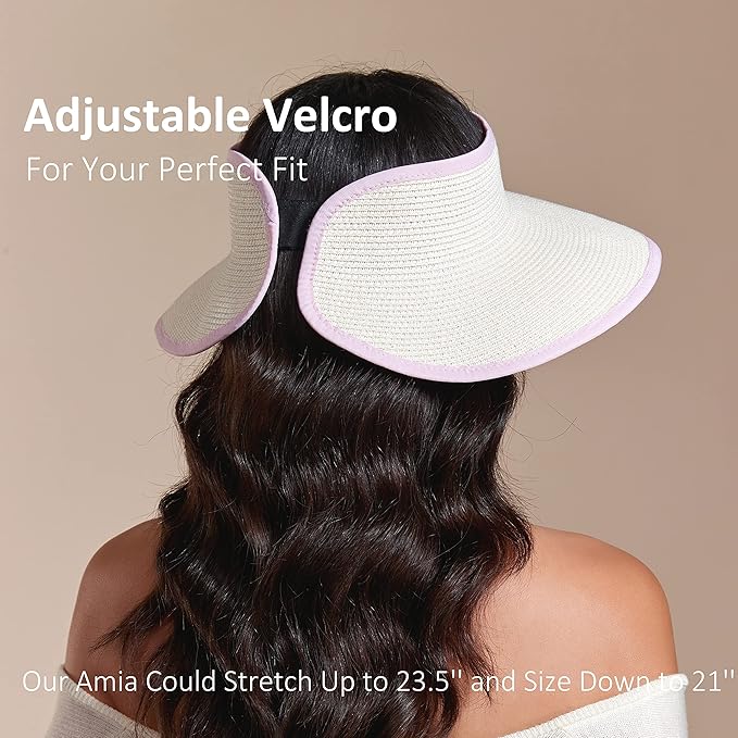 Joywant Womens Sun Visor Hats, Packable Wide Brim Ponytail Beach Hat Straw Visor Summer Beach Vacation Essentials for Womens