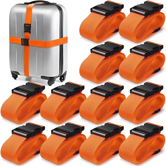 Eccliy 12 Pack Luggage Straps Suitcase Belts Wide Adjustable Packing Straps Travel Belts Accessories for Business Packing(Orange)