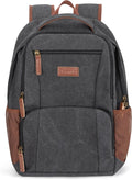 Tzowla Canvas Laptop College Backpack for Men and Women,Travel Work Vintage Rucksack with USB/Type-C Charging Port,Lightweight Hiking Casual Daypack Backpacks fit 15.6 inch Notebook,Black