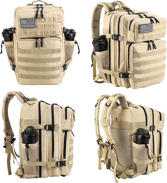 LHI Military Tactical Backpack for Men and Women 45L Army 3 Days Assault Pack Bag Large Rucksack with Molle System - Cream