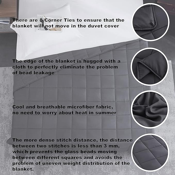 Weighted Blanket 17lbs 60"x80" Cooling Breathable Heavy Blanket Microfiber Material with Glass Beads Big Blanket for Adult All-Season Summer Fall Winter Soft Thick Comfort Blanket