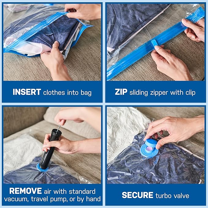 6 Pack Small Vacuum Storage Bags for Comforters, Blankets & Clothes – Vacuum Sealed Compression Bags with Hand Pump – Space Saver Storage Bags for Bedding, Moving, Travel & Organization