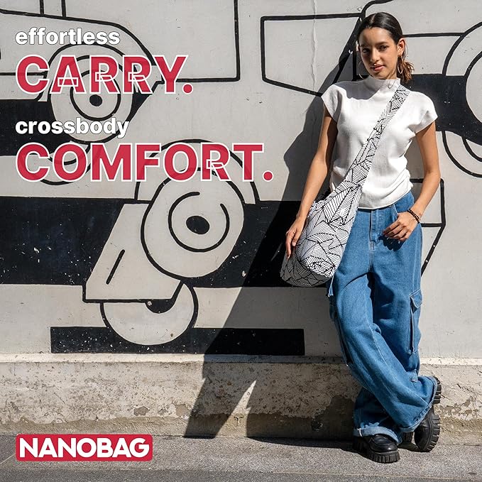 Nanobag Ultra-Lightweight Foldable Sling for Women & Men, Reusable Grocery & Travel Bag, Packable Collapsible Compact Market Crossbody (Sling Black)