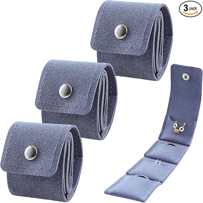 3 PCS Mini Travel Jewelry Organizer Bag - Tinycious Foldable Portable Case with Buckle, Auxiliary Jewelry Storage for Travel