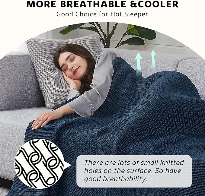 L'AGRATY Knitted Weighted Blanket - 50"x60" 10lbs Cooling Chunky Knit Heavy Blanket for Adults Braided Crochet Throw Thick Cable Yarn Knit Decorative No Beads Evenly Weighted Machine Washable