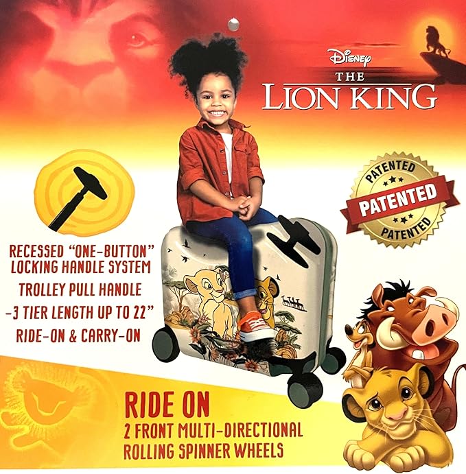 Fast Forward Ride-On 18" Suitcase For Kids/Tow-Along Toddler Carry-On Luggage With Wheels (Lion King)