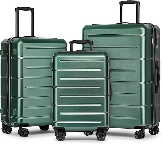 KYME Luggage Sets 3 Piece Hardshell 22in/26in/30in Suitcases with Spinner Wheels Hardside Suitcase Sets with TSA Lock Travel Rolling Luggage Set for Women Men Green