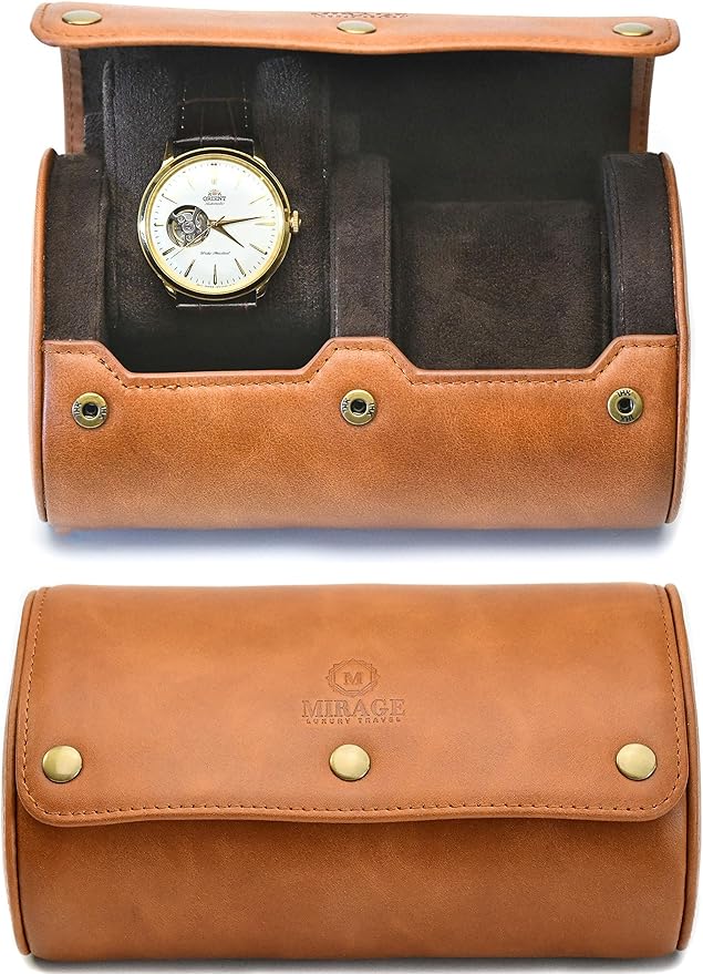 Watch Travel Case for Men 2 slot – Watch Roll – Brown Full Grain Cow Leather