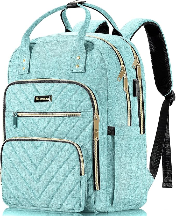 Laptop Backpack for Women, High School Bookbag for Girls with USB Port Charging, 15.6 Inch Water Resistant Computer Bag for Work, Travel College Back Pack Purse Gifts for Student Teacher, Light Green