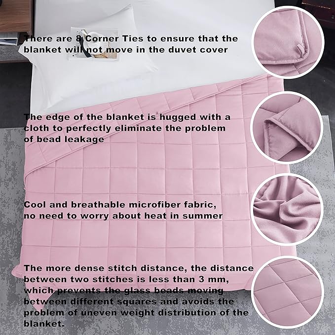 L'AGRATY Weighted Blanket - 60"x80" 25lbs Cooling Breathable Heavy Blanket Microfiber Material with Glass Beads for Adult All-Season Summer Fall Winter Soft Thick Comfort