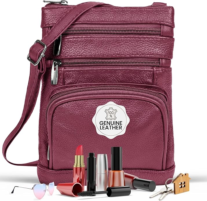 Krediz leather Crossbody Purses for Women, Multi Pocket Crossbody Purse with Adjustable Strap, Soft & Durable Leather Purse