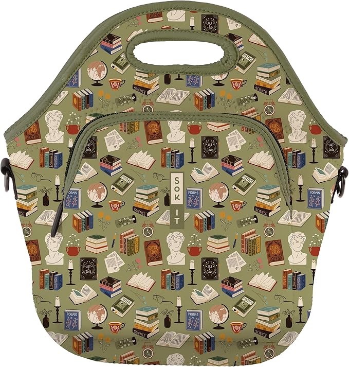 Sok It LunchTote Zippered Bag Insulated Neoprene Caddy (Book Club, X-Large 6.5 Quart Lunch Tote)