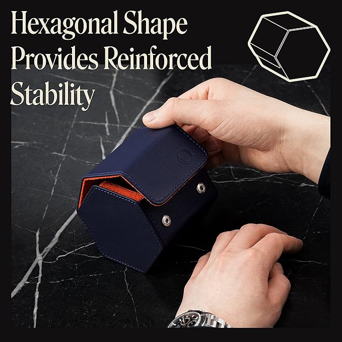 Leather Watch Cases for Men - Hexagon Single & Double Watch Roll Travel Case - Genuine Napa Leather with Velvet Interior - Storage & Display Holder for 1 Watch or 2 Watches