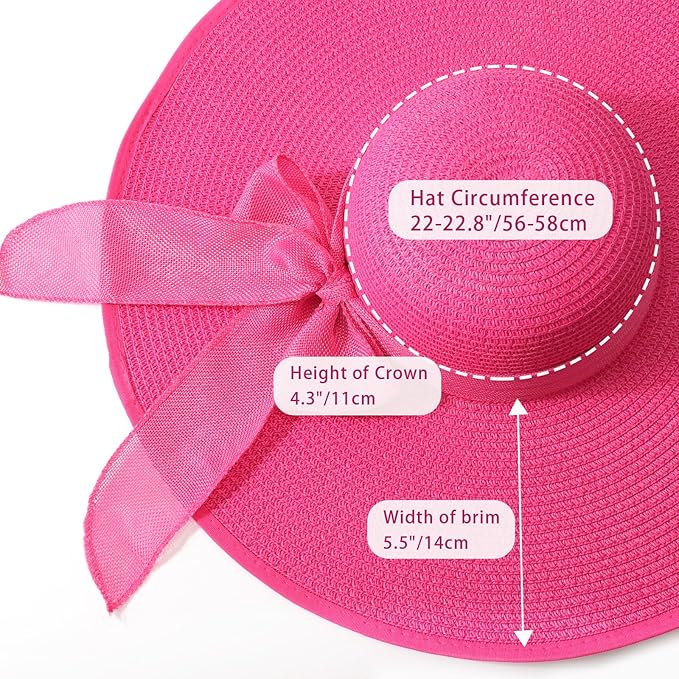 DRESHOW Beach Hats for Women Big Straw Wide Brim Summer Hat Floppy Foldable Roll up Cap Sun Hat UPF 50+