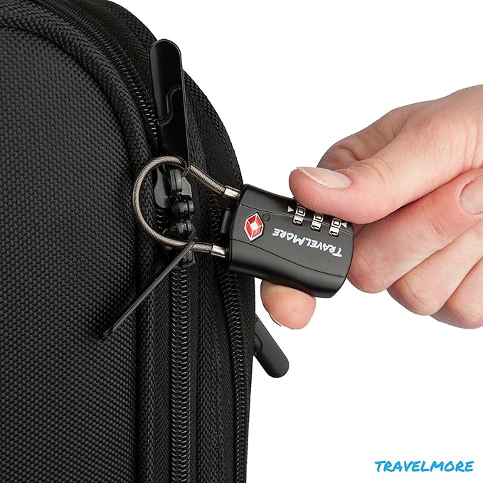 2 Pack TSA Approved Travel Combination Cable Luggage Locks for Suitcases & Backpacks - Black
