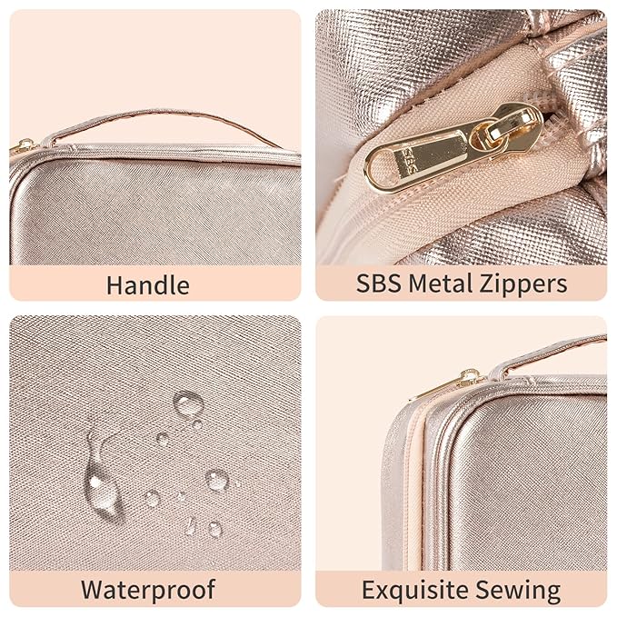 Toiletry Bag for Women - Hanging Travel Toiletry Bag with 360° Hook 3 Compartments Makeup Organizer with Portable Handle PU Leather Water-resistant Cosmetic Pouch