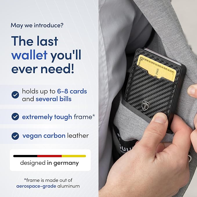 TRAVANDO Swype Slim Wallet for Men Metal RFID Blocking Mens Wallet Card Case (Carbon)
