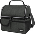 OPUX Lunch Box for Men, Adult Lunch Box Cooler, Insulated Lunch Bag Women, Dual Compartment Lunchbox for Work, Leakproof Double Decker Lunch Bag, Soft Lunch Pail Tote Boys Girls Kids School, Dark Gray