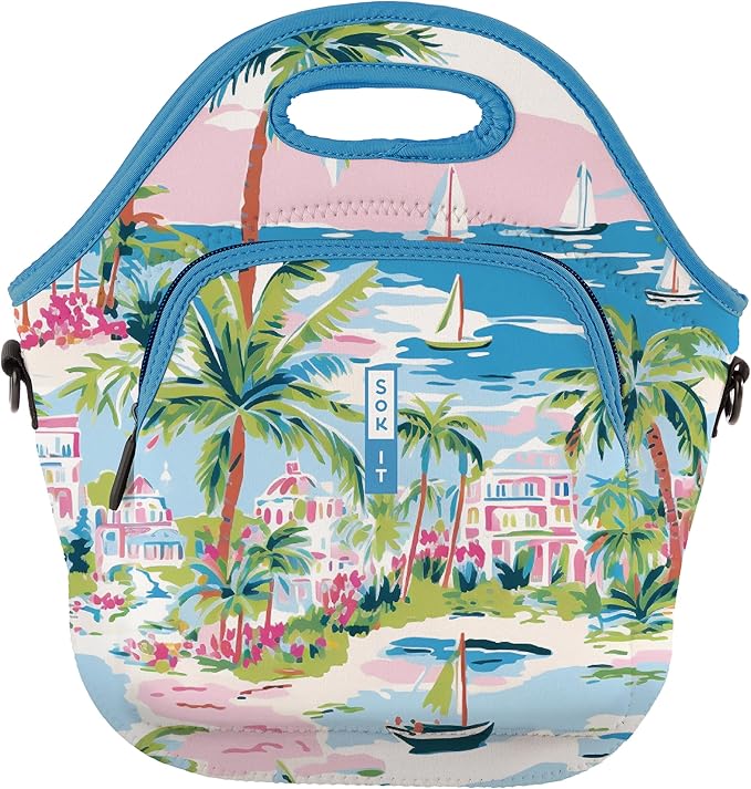 Sok It LunchTote Zippered Bag Insulated Neoprene Caddy (Beachside Bliss, X-Large 6.5 Quart Lunch Tote)