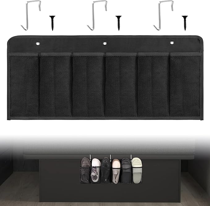 RV Shoe Pockets 6 Large Pockets Heavy Hanging Bedside Storage Organizer with Sturdy Hooks Storage Pockets Hangs on bed for Shoes Toys and Tool Accessories