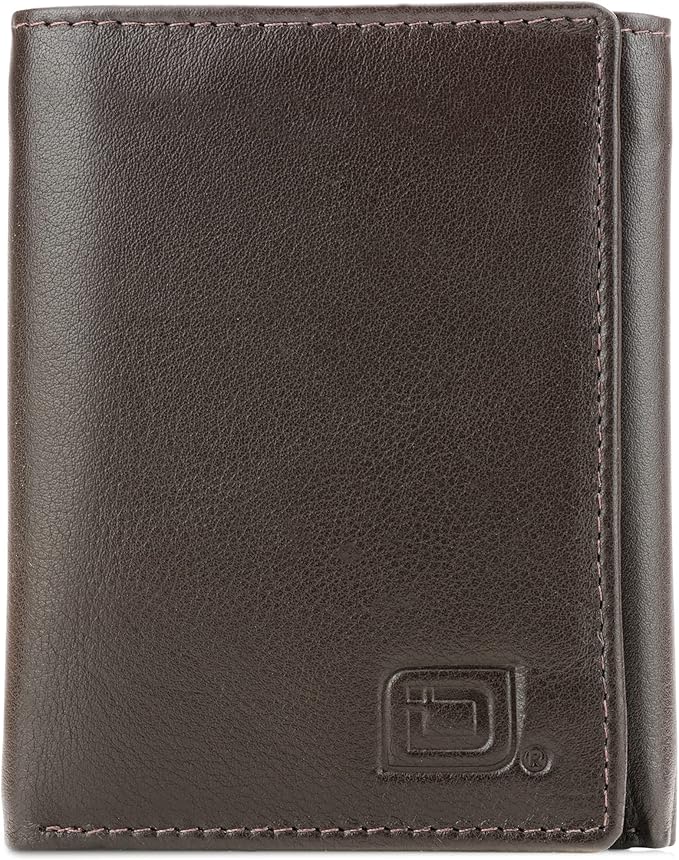 ID Stronghold Men's Leather Trifold Wallet - RFID Blocking - Brown Wallet with Gift Box