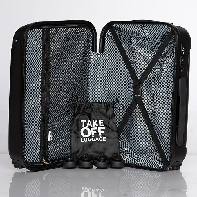 Take OFF Luggage 18 inch Hardshell Carry On Suitcase that Converts into Underseater Luggage with Removable Spinner Wheels for Airline Personal Item Use Requirements, 18 x 14 x 8 Inches - Black