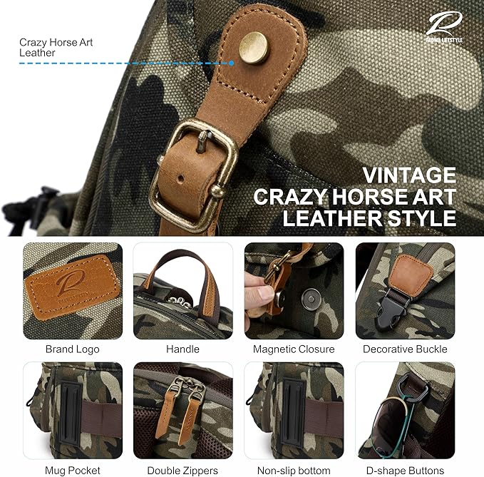 Padwa Lifestyle Camouflage Camera Backpack - Professional DSLR & UAV Camera Bag,Anti Theft Canvas Camera Backpack with Rain Cover,Large Capacity Photography Travel Camera Bag with Multi Compartments