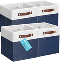 OrganiHaus 11x11 Fabric Cubes Storage Bins Set of 4, Foldable Collapsible Fabric Storage Bins for Organizer, Cubbies Organizer for Kallax, Linen Cube Shelf Baskets, Toy Organizing boxes - Navy Blue