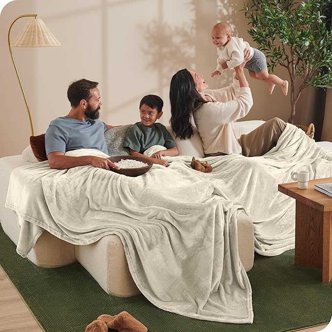 Bare Home Fleece Blanket - Giant Size - Ultra-Soft Lightweight for Bed, Sofa, and Couch - Luxury Microplush - Cozy Warm Blanket (Giant, Oyster)