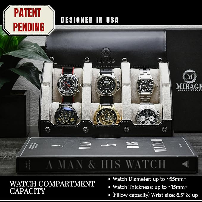 M Mirage Luxury Travel 6 watch display case organizer - Jade Black & Ivory White