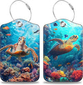 Sea Turtle Set of 2 Luggage Tags for Suitcases Leather Suitcase Tags Identifiers with Privacy Name Address Label and Stainless Steel Loop for Women Men Travel Luggage Accessories