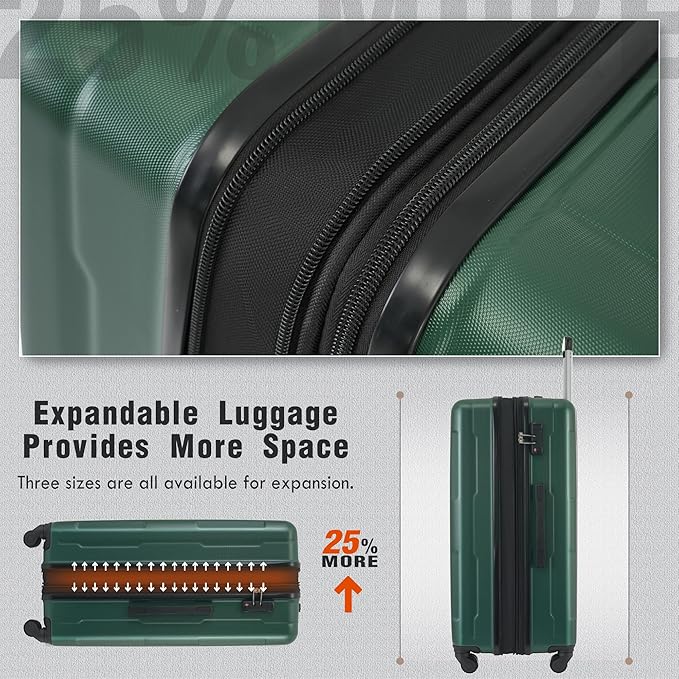 Merax Luggage Set 2 Piece Suitcase Sets with Spinner Wheel,Lightweight Hardside Expandable Travel Laggage with TSA Lock,Suitcase with Travel Bag(20"/24",Green)