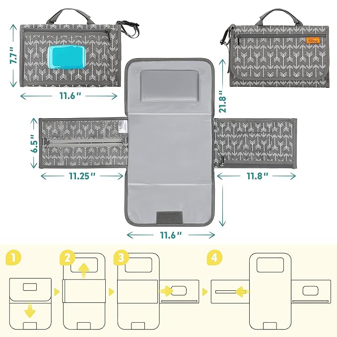 Kopi Baby Portable Diaper Changing Pad - Baby Diaper Changer Travel Bag with Wipes Pocket, Smart Design Portable Changing Mat, Infant Travel Station Kit, Gift for Newborn Girl & Boy - Modern
