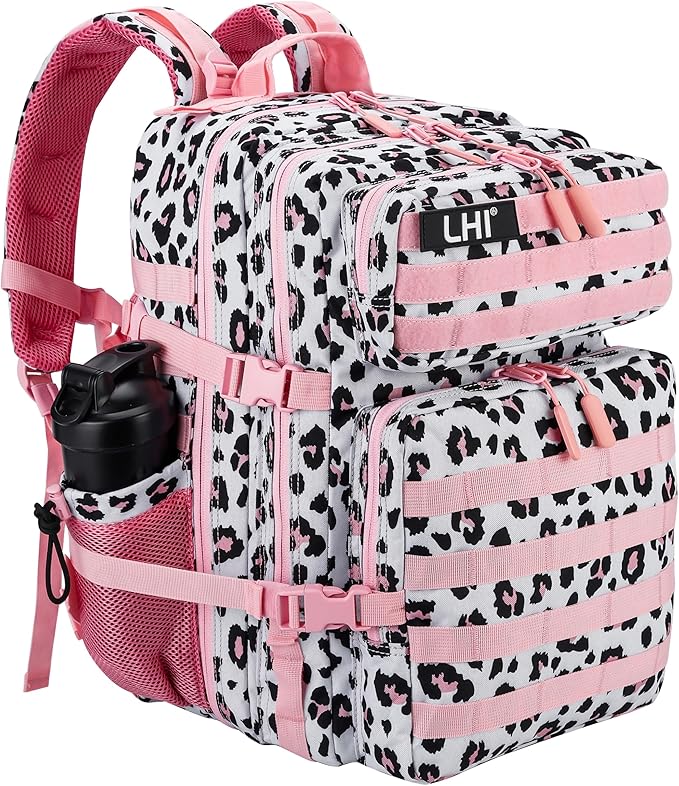 LHI Military Tactical Backpack for Men and Women 45L Army 3 Days Assault Pack Bag Large Rucksack with Molle System - Pink Leopard