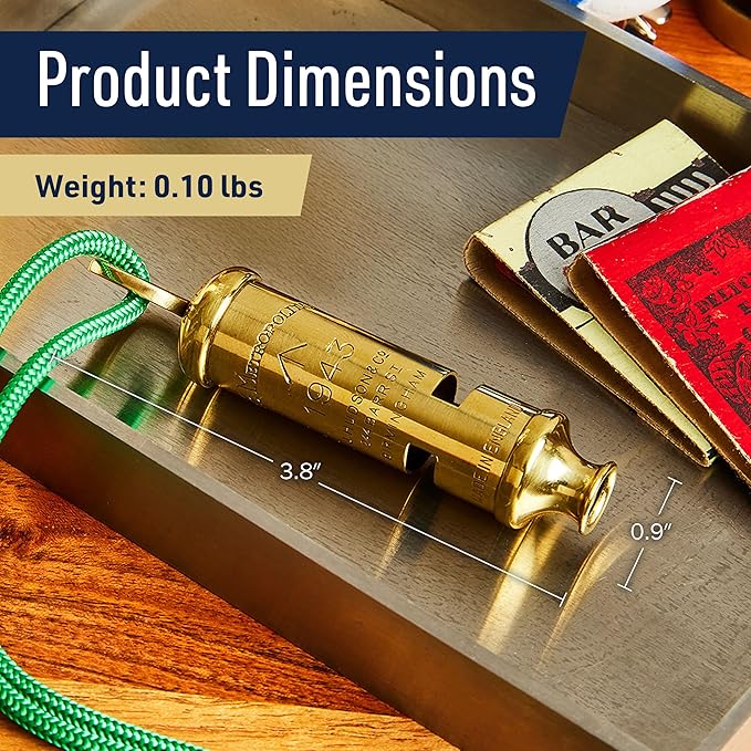 Brass Whistle with Keychain Ring - Loud Two Tone 102dB Whistle for Coaches, Referees, Hikers, and Police Gear - Authentic London Metropolitan Police and WWII Infantry Design by Kings County Tools