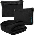 PAVILIA Travel Blanket Pillow, Soft Airplane Blanket 2-in-1 Combo Set, Plane Blanket Compact Packable, Flight Essentials Car Pillow, Travelers Gifts Accessories, Luggage Backpack Strap, 60x43 Black
