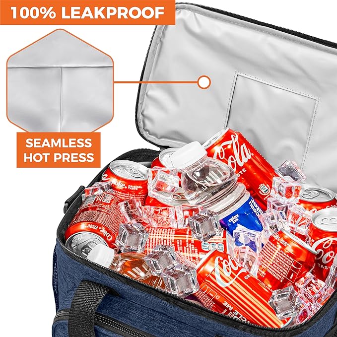 OPUX Soft Cooler Bag, Insulated Collapsible Lunch Cooler Tote for Men Work Camping Beach Travel, Portable Soft Sided Leakproof Waterproof Large Lunch Bag Box with Shoulder Strap 30 Cans, Heather Navy